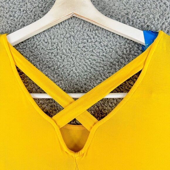 Avenue Scoop‎ Neck Blouse Womens 30/32 Plus Size Top Yellow Strap Back Casual - Picture 6 of 12